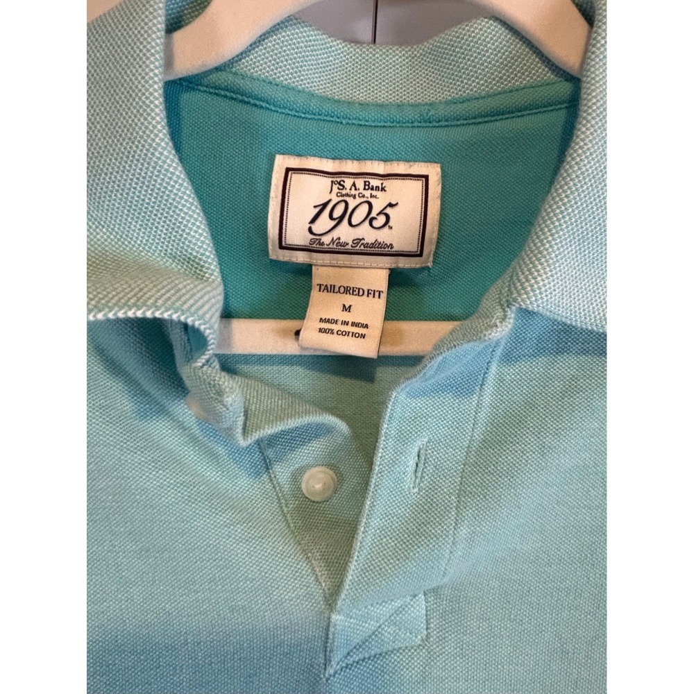 1905 Jos A Bank Mens Tailored Fit Polo Shirt Aqua Blue Size Medium Short Sleeve
